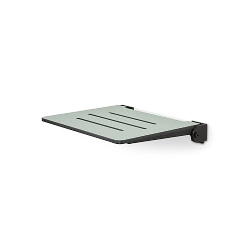18 inch Silhouette Slimline Folding Wall Mount Shower Bench Seat, Sea Green Seat with Matte Black Frame - color: Sea Green Seat With Matte Black Frame