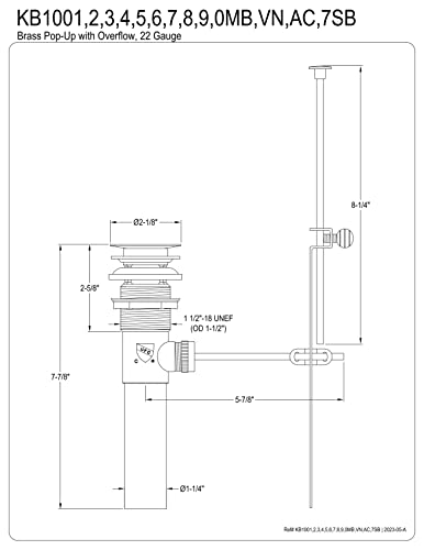 Kingston Brass KB1007SB Brass Pop-Up Drain with Overflow, Brushed Brass - color: Brushed Brass