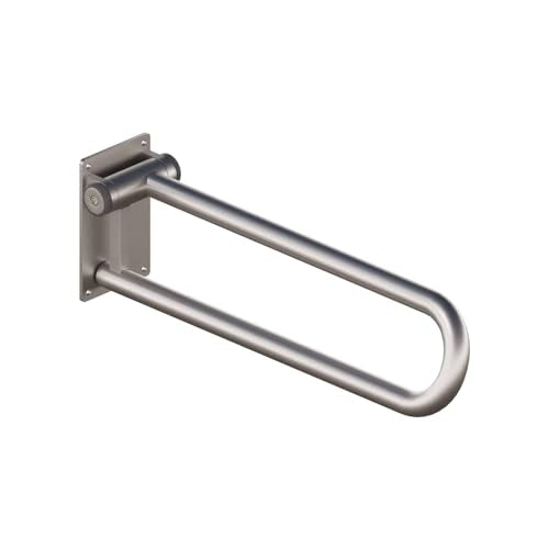 HEALTHCRAFT P.T. Rail 28" Left Side, Fold-Down Rail - Brushed Stainless | Wall-mounted hinged toilet rail, folds flat when not in use - color: Stainless Steel, size: 28"