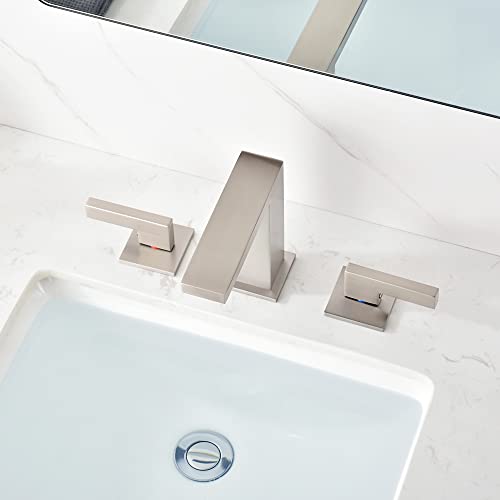 sumerain 8 Inch Widespread Brushed Nickel Bathroom Faucet 2 Handles Lavatory Faucet with Quick Install Hose - color: Brushed Nickel