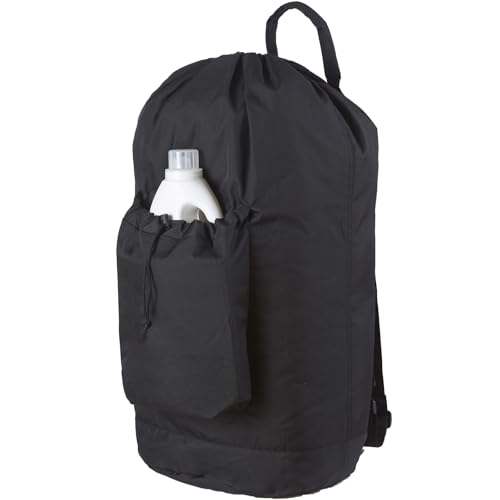 Seiritex Laundry Backpack Bag, Dirty Clothes Travel Laundry Bag with Shoulder Straps for College Dorm (Black) - color: Black