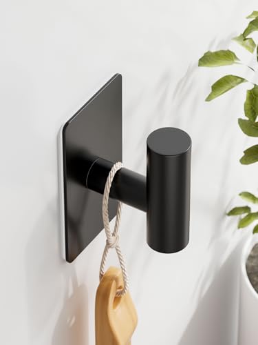 GWAAZXGZ Wall Towel Hooks, Heavy Duty Adhesive Hooks(Black, 2 Pack) | Self-Adhesive, Stainless Steel, Rust Resistant, No Drill, Easy Install, Space Saving - color: Black, size: 2 Pack