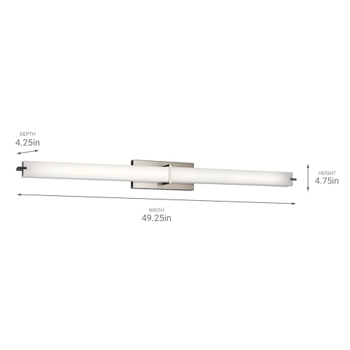 Kichler 11148NILED LED Linear Bath, Brushed Nickel | Integrated LED vanity light with white acrylic diffuser (49.25" x 4.75"), 11148NILED - size: 49.25" W x 4.75" H x 49.25" L