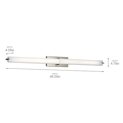 Kichler 11148NILED LED Linear Bath, Brushed Nickel | Integrated LED vanity light with white acrylic diffuser (49.25" x 4.75"), 11148NILED - size: 49.25" W x 4.75" H x 49.25" L