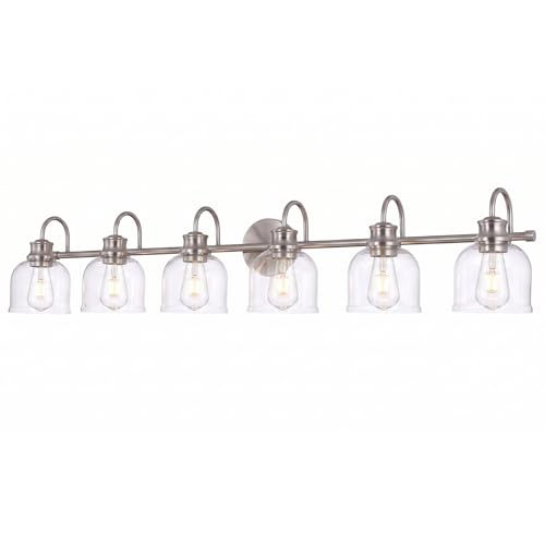URSOLA 6 Lights 48" Bathroom Vanity Light Fixtures, Brushed Nickel Traditional Classic Vanity Light with Clear Glass, Bathroom Lighting Fixtures Over Mirror - color: Brushed Nickel, size: 6 Lights
