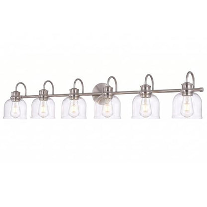 URSOLA 6 Lights 48" Bathroom Vanity Light Fixtures, Brushed Nickel Traditional Classic Vanity Light with Clear Glass, Bathroom Lighting Fixtures Over Mirror - color: Brushed Nickel, size: 6 Lights
