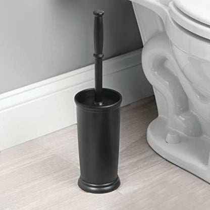 mDesign Toilet Bowl Brush and Holder - Covered Bathroom Toilet Brush - Standing Toilet Bowl Scrubber in Modern Holder - Compact, Space Saving, Deep Cleaning Brush for Toilet - Hyde Collection - Black - color: Black