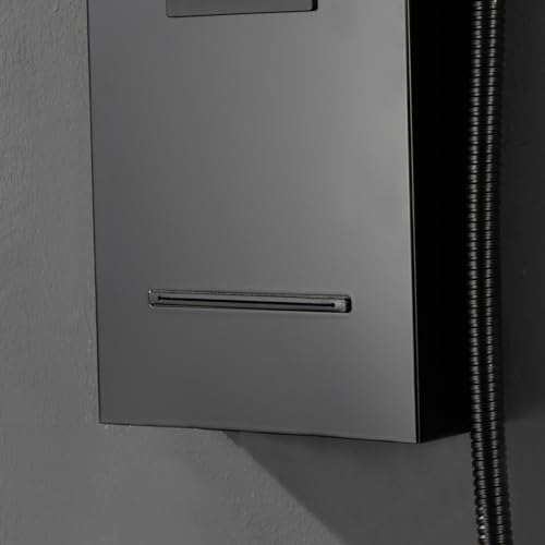 Rainfall Shower Tower Shower Wall Panels, Stainless Steel Shower Panel with 4 Body Jets Massage and Adjustable Head, Tub Spout Column Wall Mount, Black