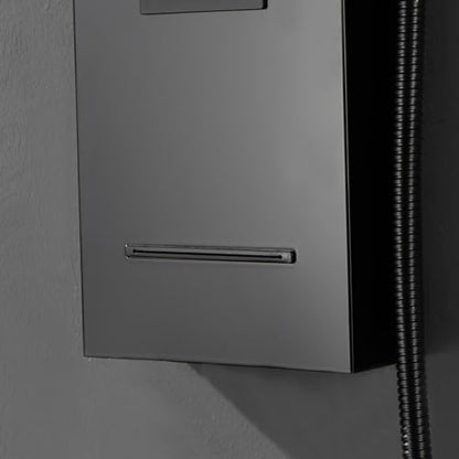 Rainfall Shower Tower Shower Wall Panels, Stainless Steel Shower Panel with 4 Body Jets Massage and Adjustable Head, Tub Spout Column Wall Mount, Black