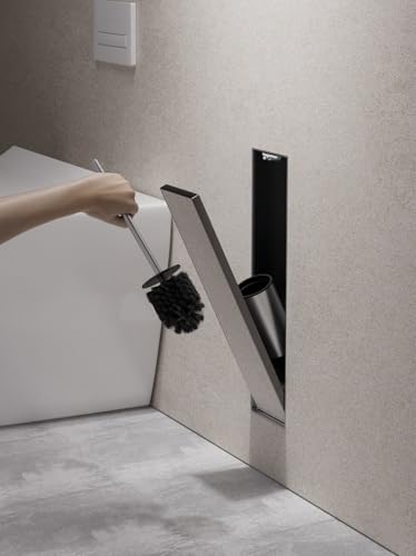 Stainless Steel Recessed Toilet Brush Holder - Invisible in-Wall Bathroom Niche Cabinet with Tileable Door, Enclosed Storage, Hygienic & Space-Saving (Matte Black ，45x12x12 cm)