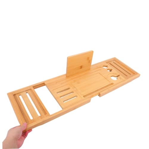 Expandable Bamboo Bathtub Tray Bath Organizer for Soap Shampoo and Accessories Design for Versatile Use Any Bathtub