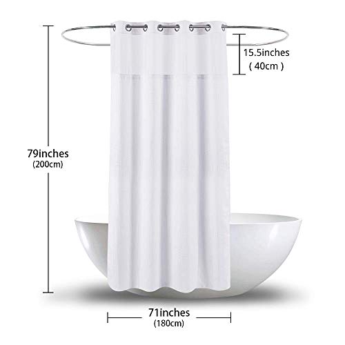 Hotel Grade Waffle Weave Fabric Hook Free Shower Curtain with Magnets Snap-in Liner - Heavy Duty Bath Curtain with See Through Top Machine Washable 71" W * 79“ L White - color: White, size: 71"W x 79"L (Pack of 1)