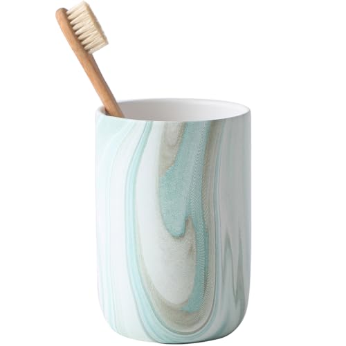 Green Marble Toothbrush Holder - Ceramic Toothbrush Holder for Bathroom, Toothbrush Toothpaste Holder, Marble Bathroom Tumbler Cups Reusable Toothbrush Mouthwash Cup, Bathroom Counter Organizer - color: Green Marble, size: 1pcs