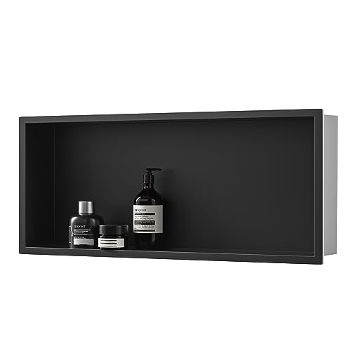 Stainless Steel Shower Niche Matte Black 30" X 12" No Tile Needed | Recessed shower niche, niche shower for bathroom storage，space-saving,horizontal metal niche,built-in showe shelf - color: Matte Black, size: 30" X 12"