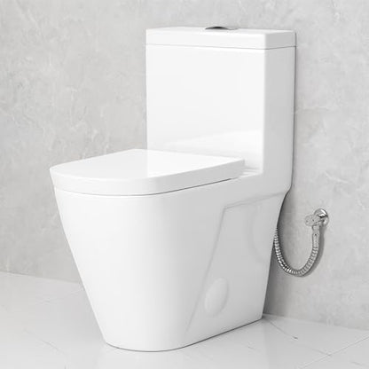 One Piece Toilet Elongated Dual Flush, 17.3" ADA Seat, White | ADA Compliant 17.3" chair height with soft close seat, Dual flush 1.1/1.6 GPF, Elongated toilet bowl, 12" rough-in, White - color: White 365Model