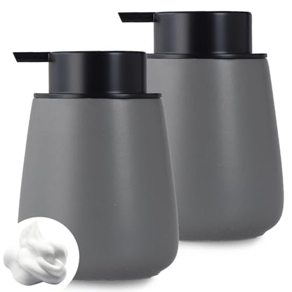 12Oz Hand Soap Dispenser - 2 Pack Ceramic Foam Soap Dispenser Set | Foaming Dispenser with Easy-to-Press Pump, Reusable and Refillable Mordern Dish Soap Dispenser for Bathroom & Kitchen, Grey - color: Grey Foaming Dispenser