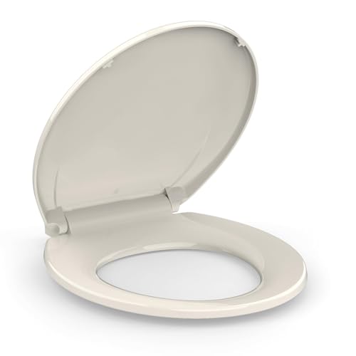 17" Round Toilet Seat, Soft Close Toilet Seat with Quiet Lid,Almond Polypropylene Toilet Seat Cover with Never Loosen Durable Lid, Easy to Install and Clean - color: Almond, Standard, size: Round (17″)