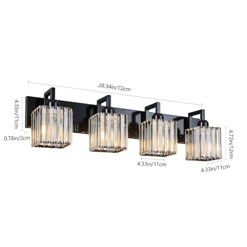 Modern Bathroom Vanity Light 4-Lights Plating Black Vanity Light Crystal Wall Light Bathroom Light Fixtures - color: Plating Black Crooked, size: 4-light