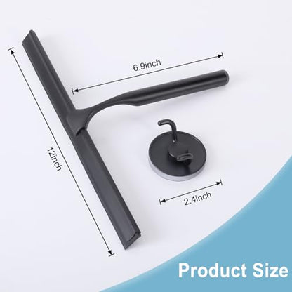 LUXEAR Shower Squeegee, 12-Inch Squeegee for Shower Glass Door, All-Purpose Stainless Steel Squeegee for Bathroom, Shower Doors, Mirrors, Tiles and Car Windows Shower Glass Cleaner with Wall Hanger