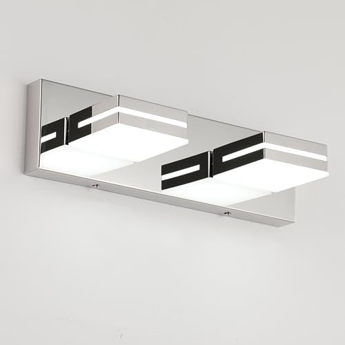 SineRise LED Modern Bathroom Vanity Light Fixtures, Modern Acrylic Bathroom Wall Lighting Fixtures Over Mirror, 2-Light, 15.5-Inch, Chrome, White - color: Chrome, White, size: 2-Light, 15.5-Inch