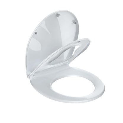 Round Soft Close Toilet Seat with Toddler Training Lid – Non-Slip, Home Style, Locking Structure, Mother-and-Child Cover, Copper + Lock Fixing Bolt – Fits Adults & Children – White Short Round, - size: Round with Toddler Seat