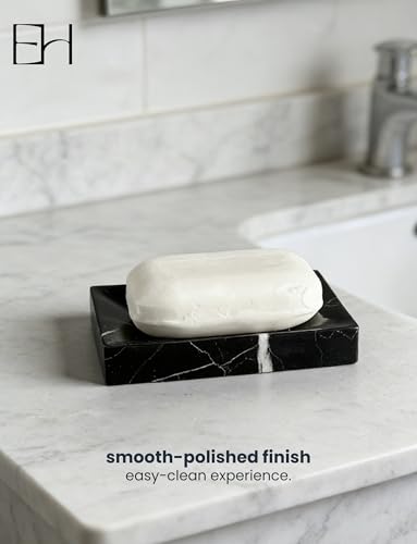 Marble Soap Dish for Shower | Real Marble Black Marquina, Non-Slip Feet, Stone Bar Soap Saver, Holder Container for Bathroom Decor Accessories Rectangular - size: Black Marquina