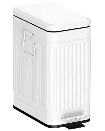 Small Bathroom Trash Can with Lid Soft Close, 6L / 1.6 Gallon Stainless Steel Small Garbage Can with Step Pedal, Slim Waste Basket for Bedroom, Toilet, Office - White - color: White, size: 1.3 Gallon