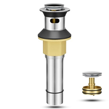Bathroom Sink Drain with Overflow, All Metal Pop Up Bathroom Sink Drain Stopper with Removable Hair Catcher, Chrome 304 Stainless Steel Sink Drain Strainer, Fits 1-1/2" to 1-3/4" Vanity Sinks - color: Chrome, style: Small Popup Cap