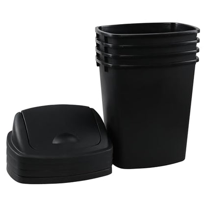 Pack of 4 Plastic Trash Can Wastebasket, 7 Gallon | Black, Commercial Office and Bathroom Use, Durable Easy-Clean Bin, Space-Saving Shape - size: 7 Gallon