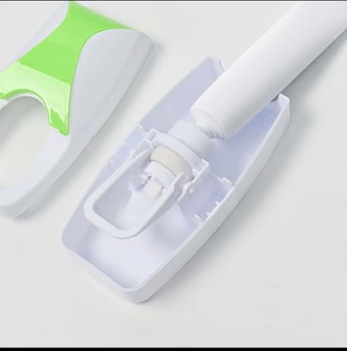 ABBEYLINK Automatic Toothpaste Dispenser with 5-Slot Toothbrush Holder, Wall Mounted Bathroom Storage Rack Set, Plastic