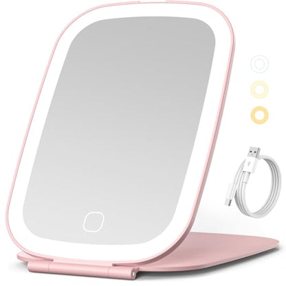 NEZZOE Rechargeable Travel Makeup Mirror with LED Light, 7x5 Inch, Pink - color: 7"x5"-pink