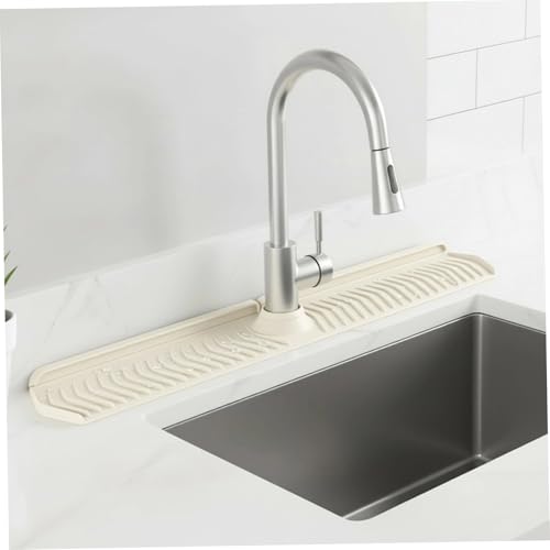 Silicone Sink Splash Guard, 30 Inch Foldable Mat - Adjustable Lock Guard for Kitchen Behind Faucet, Counter Protection(Beige) - color: Beige