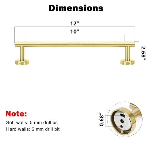 NearMoon Bath Towel Bar, Thicken Stainless Steel Shower Towel Rack Holder Wall Mounted for Bathroom, 12-lnch Overall Length-10-lnch Usable Hanging Space (1 Pack, Brushed Gold) - color: Brushed Gold, size: 12 Inch
