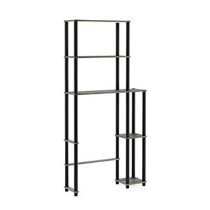 Furinno Turn-N-Tube Over The Toilet Storage, 5 Shelves Bathroom Organizer Space Saver Rack, French Oak Grey/Black - color: French Oak/Black, style: Side Rack