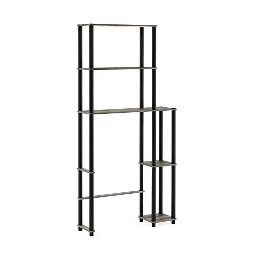 Furinno Turn-N-Tube Over The Toilet Storage, 5 Shelves Bathroom Organizer Space Saver Rack, French Oak Grey/Black - color: French Oak/Black, style: Side Rack