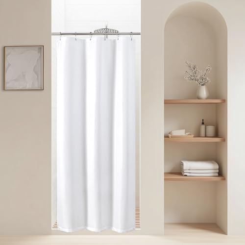 eachope Stall Waterproof Fabric Shower Curtain,No Liner Needed,TPU Laminated Polyester Shower Curtain,Chevron Striped with Weighted Magnets and Metal Grommets,36 x 72 Inch,White - color: White, size: 36"W x 72"L (Pack of 1)