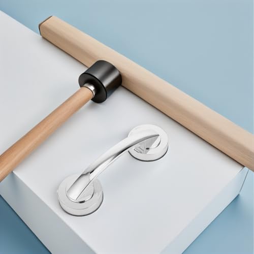 2pcs Suction Cup Grab Bars for Bathroom Safety – Thickened Large Silver Portable Support Handles with Strong Adhesive, Removable Non-Drill Shower Handrails for Seniors and Elderly