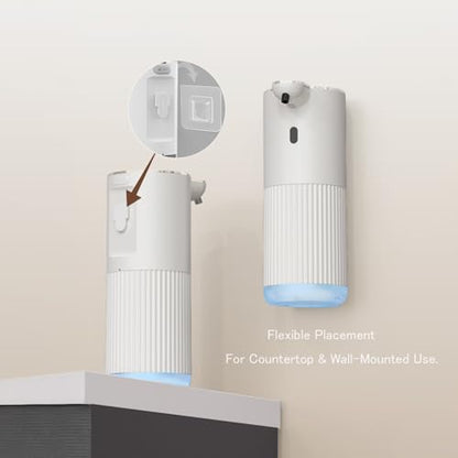 Automatic Soap Dispenser with LED (Battery% & Foam Level), 7000 Uses, 6 Foam Settings, Wall Mount/Countertop, USB-C Rechargeable, for Bathroom Kitchen, White - size: Foam