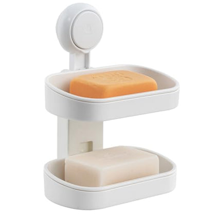 Soap Holder, Soap Dish for Shower, Suction Cup Bar Soap Holder | 2 Layer Soap Bar Holder for Shower, Wall Mounted Self Draining, NO Drill Sponge Holder for Bathroom, Bathtub Kitchen Sink - style: 2 tiers White