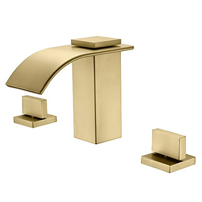 SUMERAIN Brushed Gold Waterfall Bathroom Faucet 3 Hole 8 Inch Widespread Bathroom Sink Faucet - color: Brushed Gold