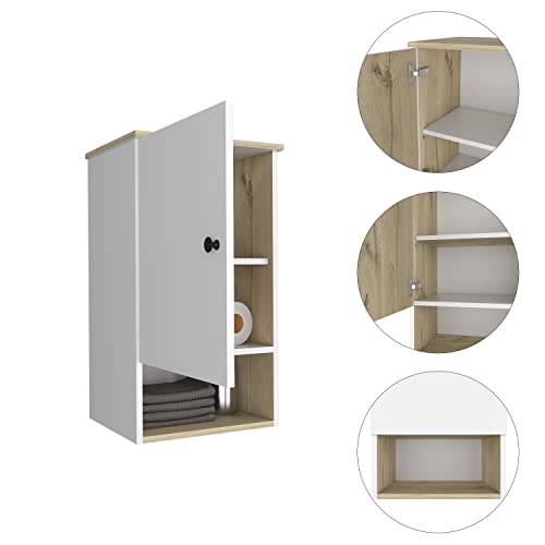 Kitchen Bathroom Wall Cabinet Medicine Cabinet, Garage or Laundry Room Wall Storage Cabinet, Single Door Linen Tower Bathroom Cabinet with Open Shelf, White - color: White