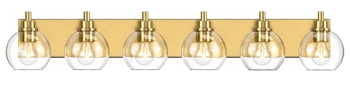 IZORRO Bathroom Light Fixtures, 6-Light Brushed Gold Vanity Light, Modern Wall Sconces with Globe Clear Glass Shade, Vanity Lighting Fixtures Over Mirror,E26 Bulb Socket - color: Brushed Gold, size: 6-Light