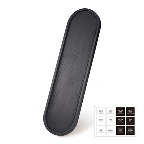 SheeChung Bathroom Counter Tray, Small Bamboo Vanity Tray - 14" x 3.9" | Black, Decorative Kitchen Countertop Organizer for Soap Dispenser, Perfume, Jewelry, Catchall, Makeup, Candle, Coffee Table - color: Black, size: 3.9" x 0.6" x 14"