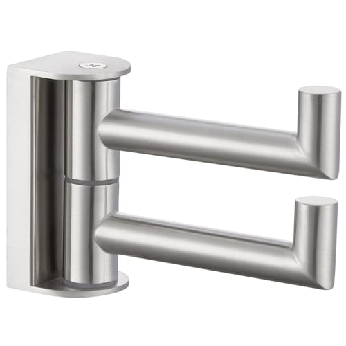 Double Swivel Towel Hook, Brushed Nickel, 304 Stainless Steel | 180° Adjustable Positions, Fold-Flat Storage, Upturned End Stops, Towels, Robes & Bags, Bathroom, Kitchen & Closet Use - color: Brushed Nickel, size: 1 Pack