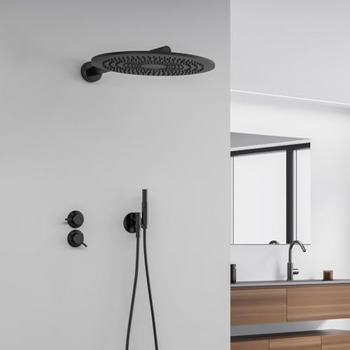 Voolan 15" Round Shower Arm with Flange and Teflon Tape, Extension Shower Head Arm for Bathroom Fixed Shower Head, Solid Stainless Steel, Wall Mounted (Matte Black) - color: Matte Black, style: 15 Inch