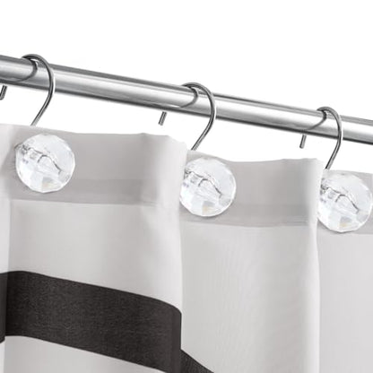 J&V TEXTILES Shower Curtain Hooks Rings, Rust Resistant Metal Double Glide Shower Hooks Rings for Bathroom Shower Rods Curtains, Set of 12 Hooks (Crystal Clear Sphere) - color: Crystal Clear Sphere