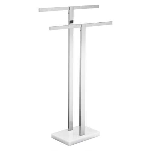 KOKOSIRI Bathroom Towel Rack 2-Tier Standing Towel Bars with Marble Base, Stainless Steel Freestanding Towels Holder, Thicken Steady Design, Polished Chrome THS0003-CH - color: Polished Chrome