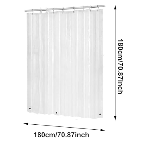 Clear Shower Curtain Liner, 72x72 Inches Waterproof Plastic PEVA Lightweight Clear Shower Curtain with Rustproof Grommet and Hooks,See-Through Shower Curtain Liner for Home Bathroom Bathtub