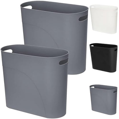 2 Pack Slim Waste Basket 3.2 Gallon/12 L Office Trash Can Narrow Garbage Container Bin with Handles, Small Narrow Trash Can for Office, Home and Narrow Spaces, Grey - color: Grey