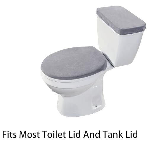 Madeals Velvet Toilet Lid Cover and Tank Lid Cover with Toilet Mat Memory Foam 3 Piece Toilet U Shaped Mat Set Grey - color: Grey